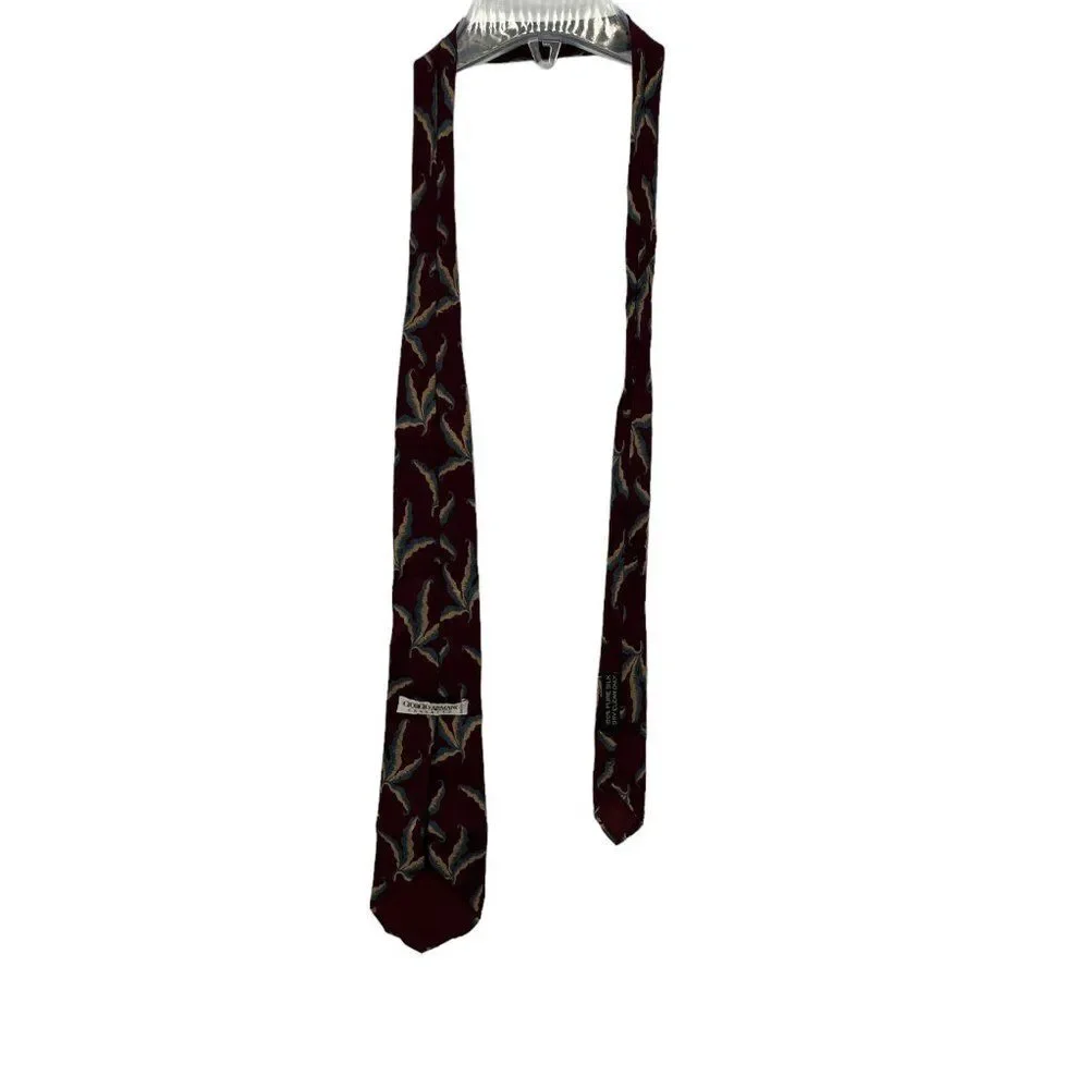 Vintage Giorgio Armani Cravatte Maroon Jacquard Plants Tie
